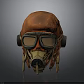 Red Worn Vintage Pilot Helmet With Goggles And Breathing Mask