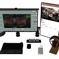 Modern computer mouse keyboard vertical screen computer gallbladder stereo headset 3d model
