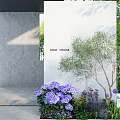 MAO HOUSE Garden Landscape With White Wall Tree Purple Hydrangeas And Colorful Flowers