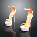 Stylish High Heels Featuring White Cracked Heels Yellow Straps And Orange Soles