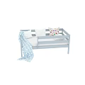 Light Blue Kids Bed With Guardrails Pillows And Soft Blanket