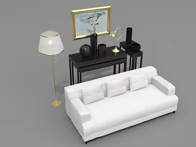 Modern Living Room Decorative Ornament Combination With White Sofa Black Table Floor Lamp And Painting 3d model
