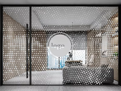Modern Interior Space With Glass Door White Dot Pattern Sofa Bookshelf And Window 3d model