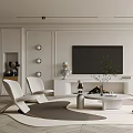 Modern Living Room Interior With White Sofa Round Coffee Table Green Plant Chairs and Rug