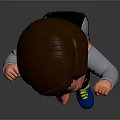 Cartoon Character With Short Hair Gray Top Black Backpack Dark Pants Blue Sneakers Smiling Fists Raised