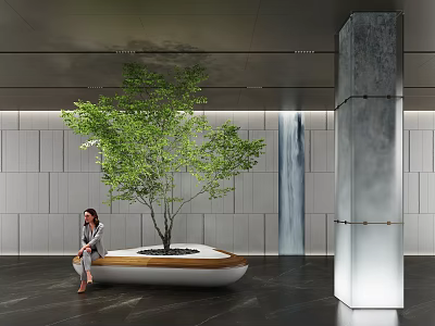 Modern Indoor Landscape Seat Featuring Green Tree And Comfortable Sitting Area 3d model