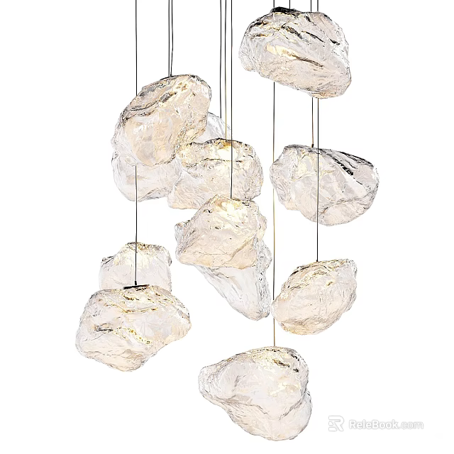 Elegant Modern Rock Shaped Transparent Chandelier With Multiple Hanging Pieces 3d model 