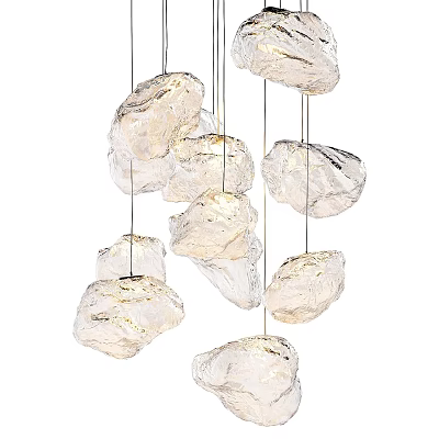 Elegant Modern Rock Shaped Transparent Chandelier With Multiple Hanging Pieces 3d model
