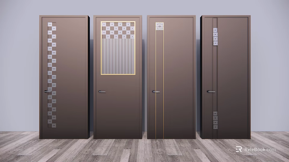 Modern Interior Door Designs With Gold Accents And Patterned Panels 3d model