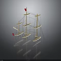 Classic Sailing Ship Model With Multiple Masts Red Flag And Intricate Rigging Details