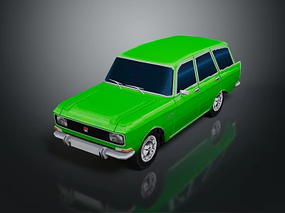 Vibrant Green Vintage Station Wagon with Black Windows and Silver Wheels 3d model