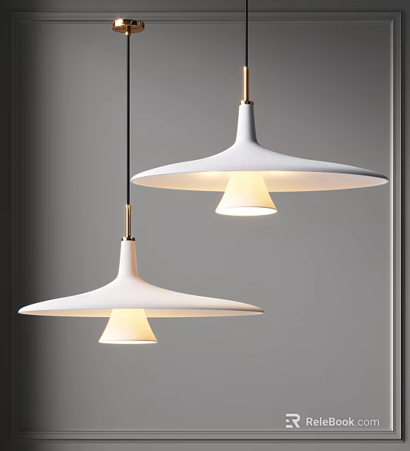 Modern Pendant Lights With White Shade Brass Rod And Warm Glow Sleek Design 3d model 