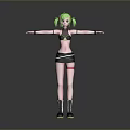 Anime Style Game Movie Character With Green Twin Ponytails Black Bikini Top And Arms Outstretched
