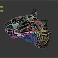 Futuristic Motorcycle with Sleek Black Body Green Accents Pink Highlights and Glowing Mechanical Design