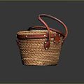 Handcrafted Woven Basket With Red Leather Handle And Metal Buckle