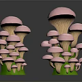 Multiple Pink Mushroom Vegetable Decorative Models With Green Base And Dark Background Reflections 3d model