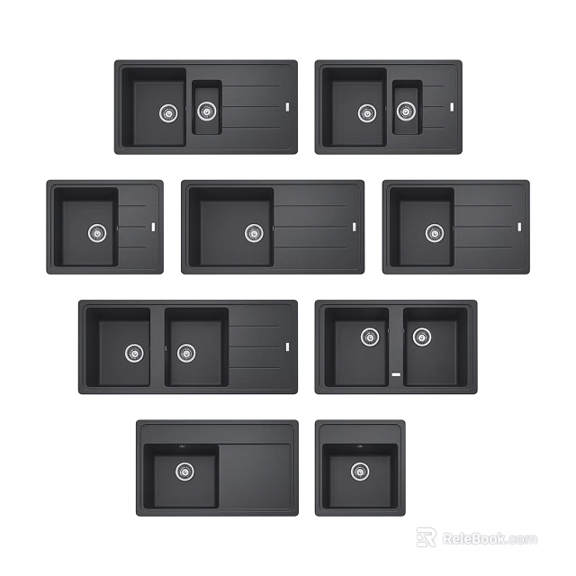 Black Modern Kitchen Sinks Various Styles Including Single And Double Bowl Designs 3d model 