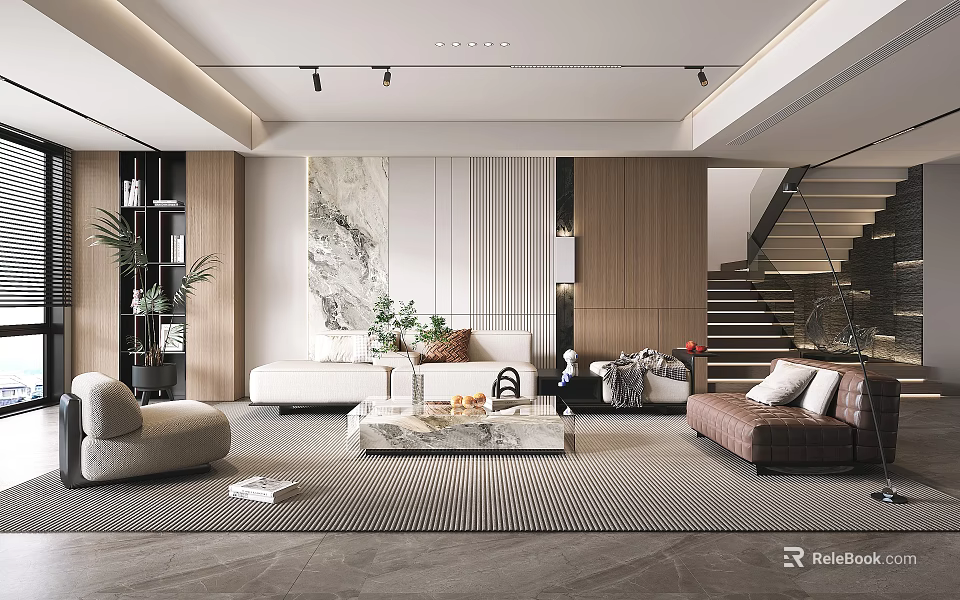 Elegant Living Room Interior With Sofa Coffee Table And Decorative Artwork 3d model