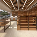 Modern Specialty Store Interior Design With Wooden Shelves Metal Frames And Strip Lights