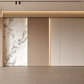 Modern Minimalist Background Wall with Marble Texture Wooden Panels and LED Strip Lights
