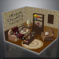 Cozy Living Room Interior With Sofa Coffee Table Bookshelf Lamp Wall Graffiti And String Lights