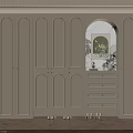 Modern Light Beige Shoe Cabinet With Arched Doors Drawers And Decorative Niche