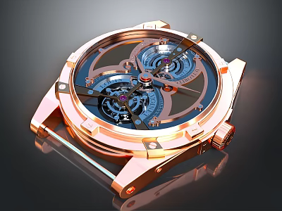 Luxury Rose Gold Mechanical Watch With Transparent Dial Intricate Gears And Metal Strap 3d model