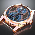 Luxury Rose Gold Mechanical Watch With Transparent Dial Intricate Gears And Metal Strap