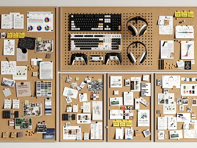 Creative Corkboard Wall Decor for Organizing Notes Photos in Home Office 3d model