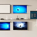 Projection Monitoring Equipment With Multiple Wall Mounted Screens And Various Displays