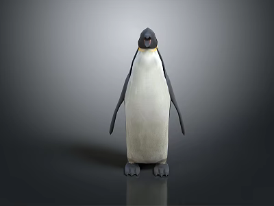 3D Penguin Model With Black And White Feathers And Orange Beak Standing On Gray Background 3d model