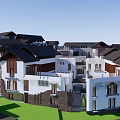 Island Shaped Commercial Street Surrounded by Water With Circular Plazas And Green Edges
