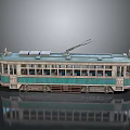 Vintage Tram Model With Green Beige Body And Roof Pantograph Detailed Design