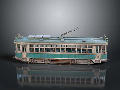 Vintage Tram Model With Green Beige Body And Roof Pantograph Detailed Design 3d model