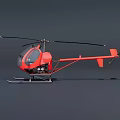 Red Helicopter With Clear Cockpit Black Rotors And Landing Skids On Dark Gray Background
