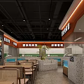 Vibrant Spicy Hot Pot Restaurant Interior With Orange Signage Tables And Green Plants