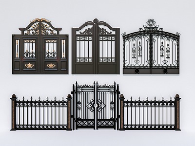 European style wrought iron gate courtyard gate carved courtyard gate metal grille gate garden gate villa entrance fence railing 3d model