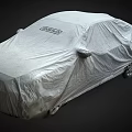 Gray Protective Car Cover Fully Covering Vehicle On Dark Background Surface 3d model