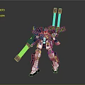 Game And Movie Robot Character With Blue White Purple Armor And Arm Cannons