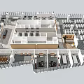 Aerial View Of Modern Interior Layout With Multiple Seating Areas Tables And Functional Zones