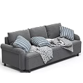 Grey Casual Sofa Set With Striped Pillows And Geometric Patterned Blankets 3d model