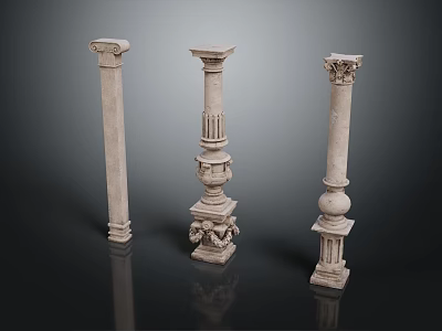 Three Classical Decorative Stone Columns With Intricate Carvings And Designs 3d model