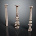 Three Classical Decorative Stone Columns With Intricate Carvings And Designs