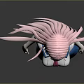 Anime School Girl Character With Pink Hair White Shirt And Blue Skirt