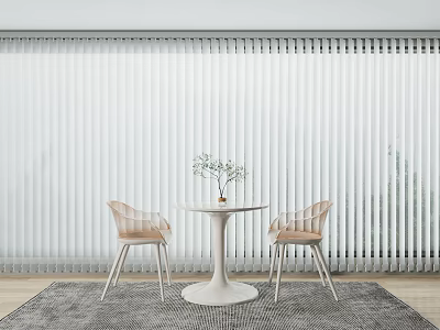 Bright Interior With White Venetian Blinds Round Table And Chairs On Carpet 3d model