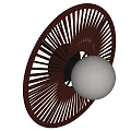 Woven Rattan Round Wall Lamp With White Globe Shade And Brown Frame Design