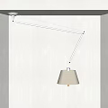 Modern Adjustable Pendant Light With White Fabric Shade And Metal Arm In Minimalist Interior Space