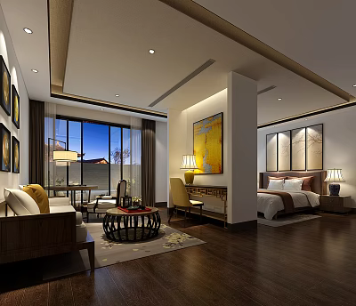 New Chinese Room Hotel Room 3d model