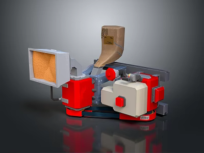 Red And White Industrial Processing Equipment With Motor Feeding Hopper And Mechanical Parts 3d model