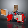 Red And White Industrial Processing Equipment With Motor Feeding Hopper And Mechanical Parts